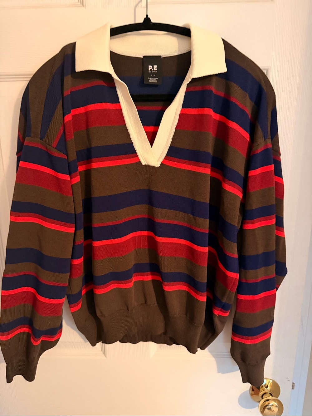 P.E Nation Retreat Stripe Johnny Collar Sweater